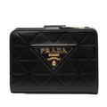 Prada Triangle Logo Bifold Wallet Compact Black Soft Calf Leather