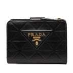 Prada Triangle Logo Bifold Wallet Compact Black Soft Calf Leather