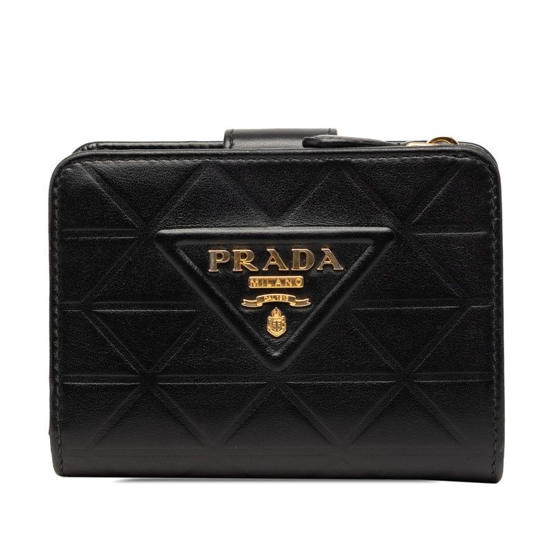 Prada Triangle Logo Bifold Wallet Compact Black Soft Calf Leather