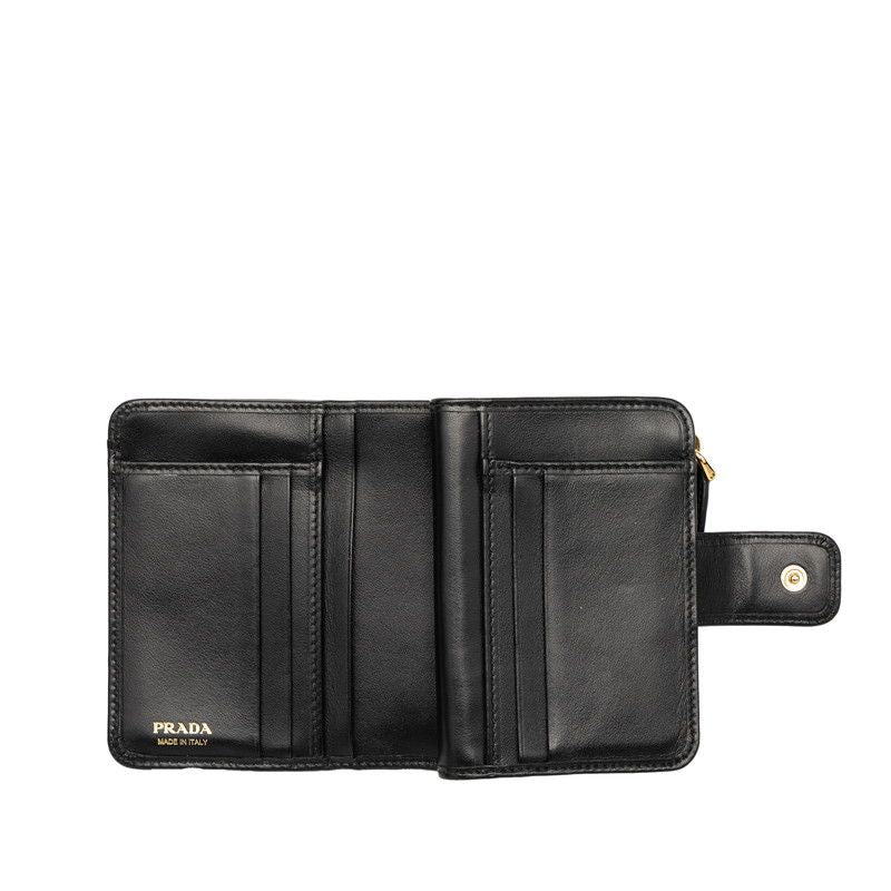 Prada Triangle Logo Bifold Wallet Compact Black Soft Calf Leather — view 5