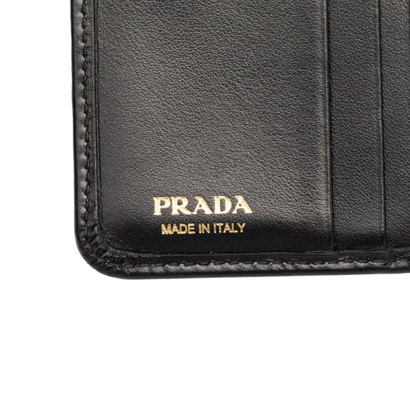 Prada Triangle Logo Bifold Wallet Compact Black Soft Calf Leather — view 7