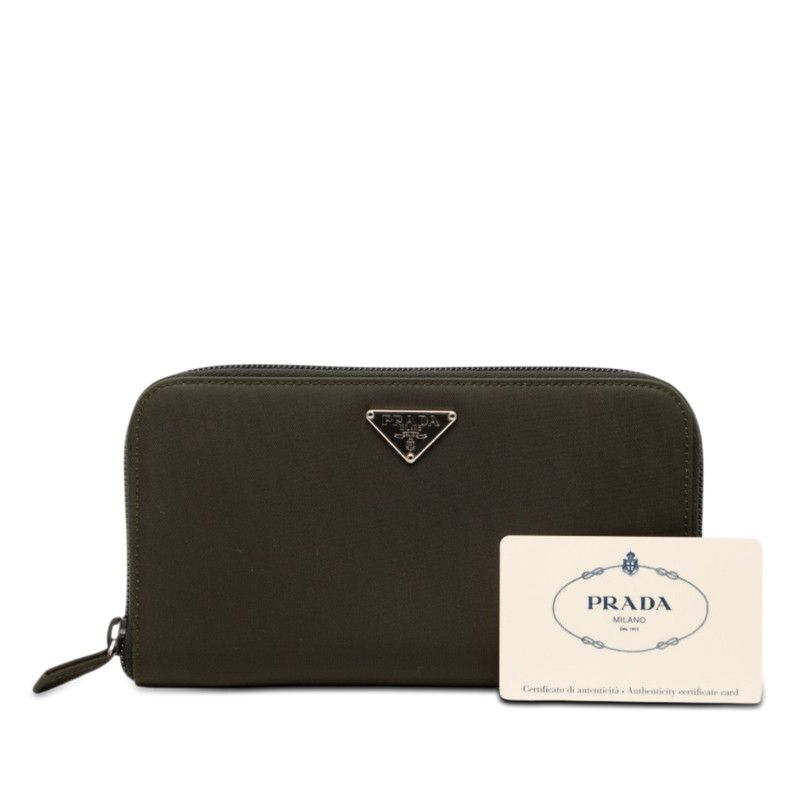 Prada Tessuto Wallet Zip Around Dark Green Nylon — view 6