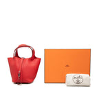 Hermes Picotin Lock PM Handbag Red Silver Taurillon Clemence — view 7