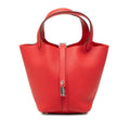 Hermes Picotin Lock PM Handbag Red Silver Taurillon Clemence