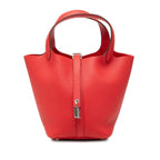 Hermes Picotin Lock PM Handbag Red Silver Taurillon Clemence