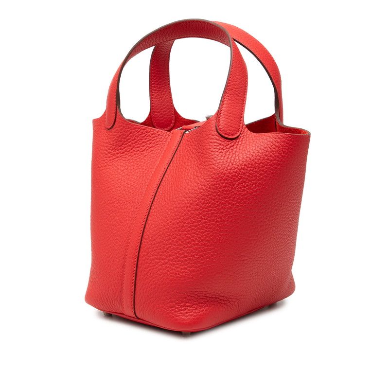 Hermes Picotin Lock PM Handbag Red Silver Taurillon Clemence — view 2