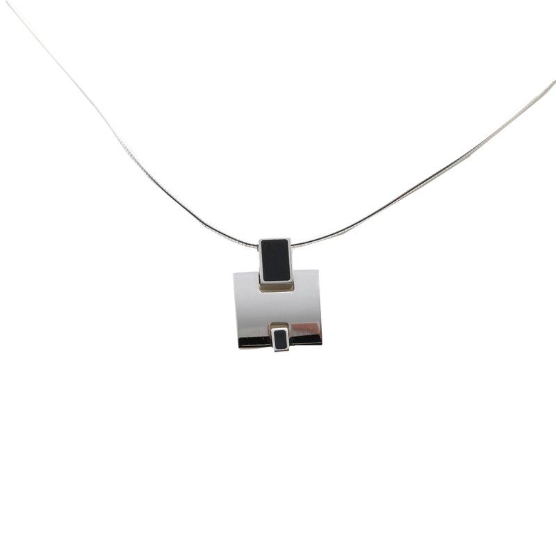 Hermes Irene Chain Pendant Black Metal Silver