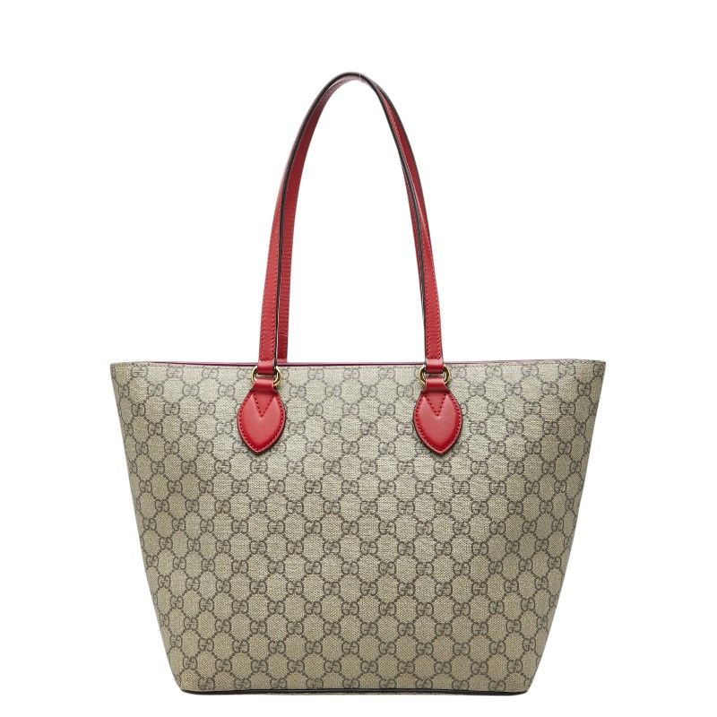 Gucci GG Supreme Tote Beige Red Pink Leather