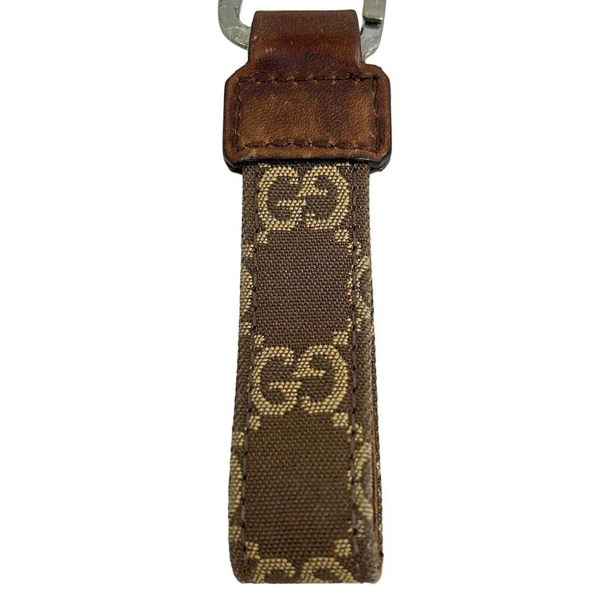 Gucci Key Holder GG Canvas Key Ring 042 01 Dark Brown Yellow Leather — view 4