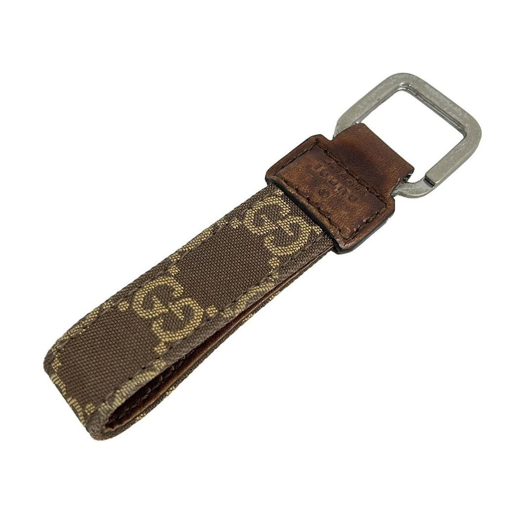 Gucci Key Holder GG Canvas Key Ring 042 01 Dark Brown Yellow Leather — view 2