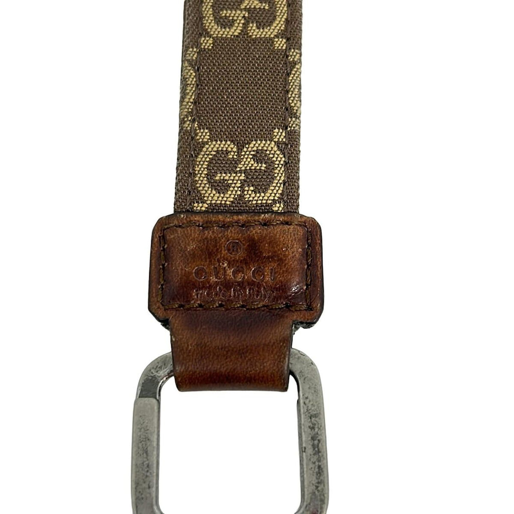 Gucci Key Holder GG Canvas Key Ring 042 01 Dark Brown Yellow Leather — view 3