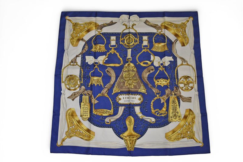 Hermes Carre 90 Scarf Vintage Etriers Stirrup Fantasy Blue