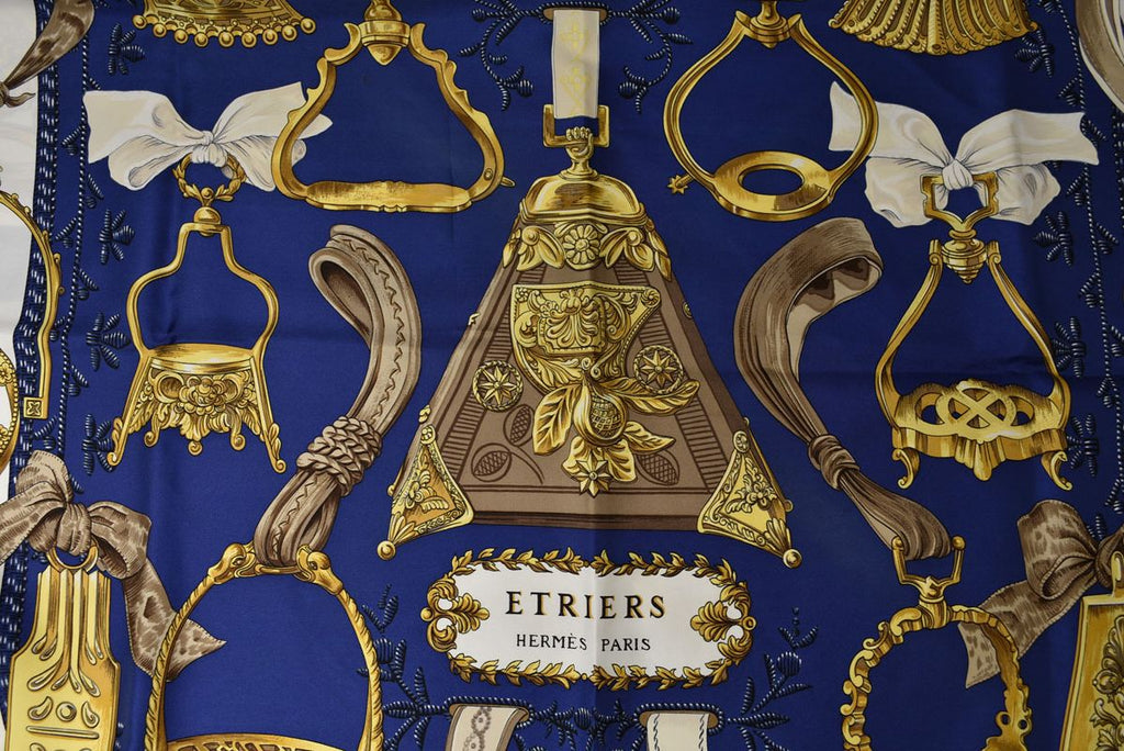 Hermes Carre 90 Scarf Vintage Etriers Stirrup Fantasy Blue — view 4
