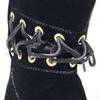 Chanel CC Logo Short Boots Shoes Velour Black — view 4