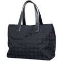 Chanel New Travel Line Tote MM CC Logo Shoulder Bag Nylon Jacquard Black