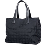 Chanel New Travel Line Tote MM CC Logo Shoulder Bag Nylon Jacquard Black