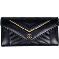 Chanel Stitch Bifold Wallet Chez Blanc CC Logo Leather Black