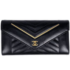 Chanel Stitch Bifold Wallet Chez Blanc CC Logo Leather Black