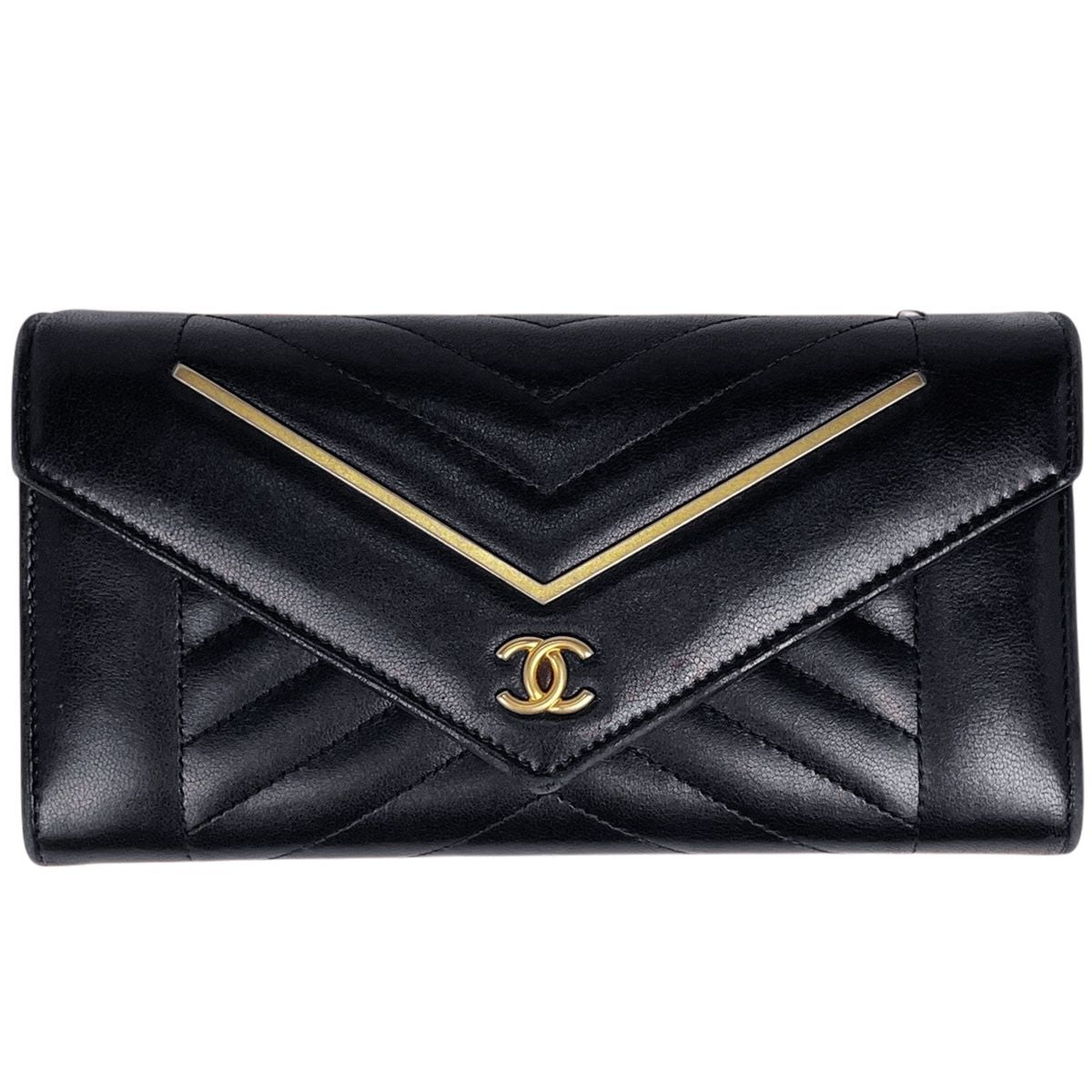 Chanel Stitch Bifold Wallet Chez Blanc CC Logo Leather Black