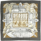 Hermes Carre 90 la Fontaine de Bartholdi Fountain Scarf Silk Gray White