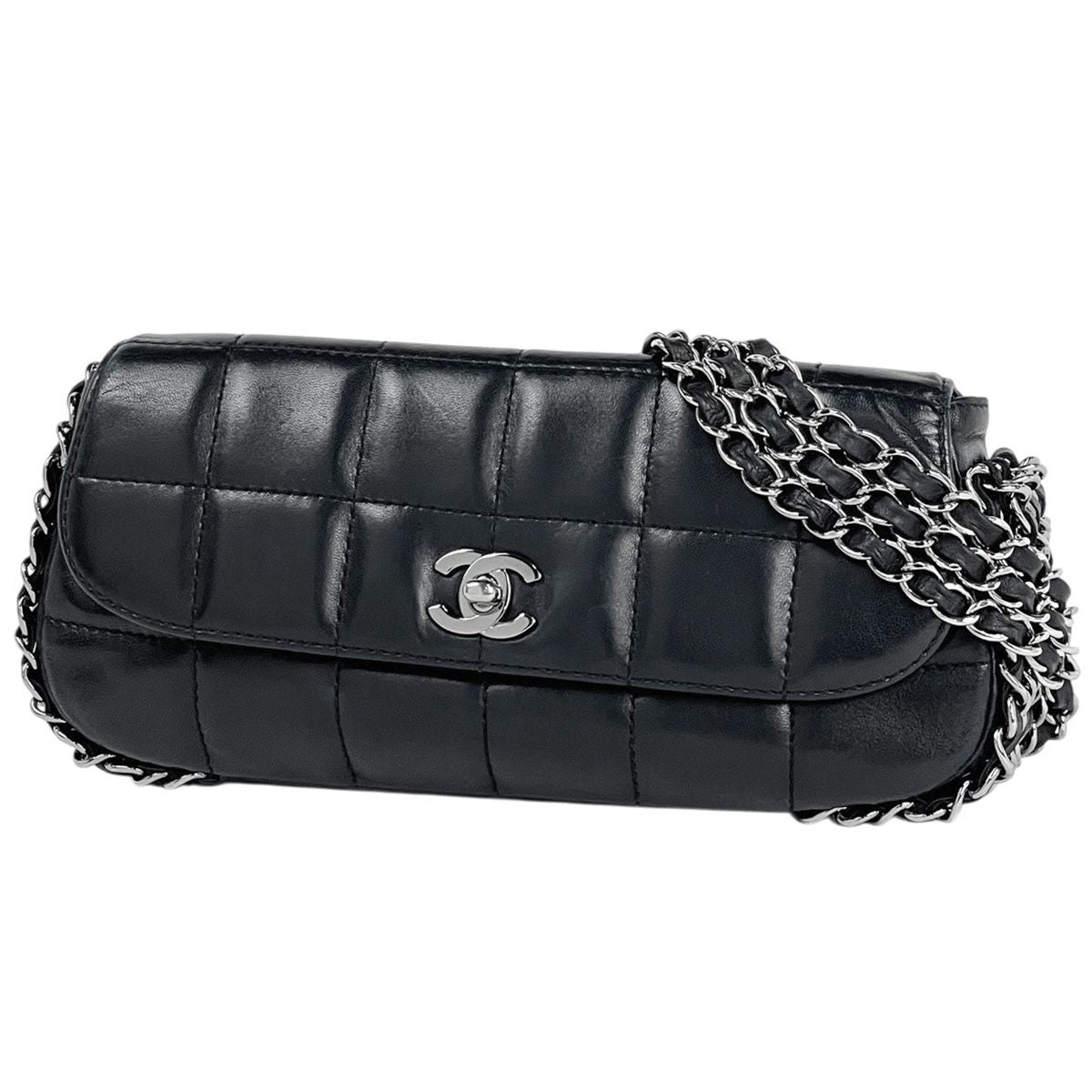 Chanel Chain Handbag CC Logo Leather Black