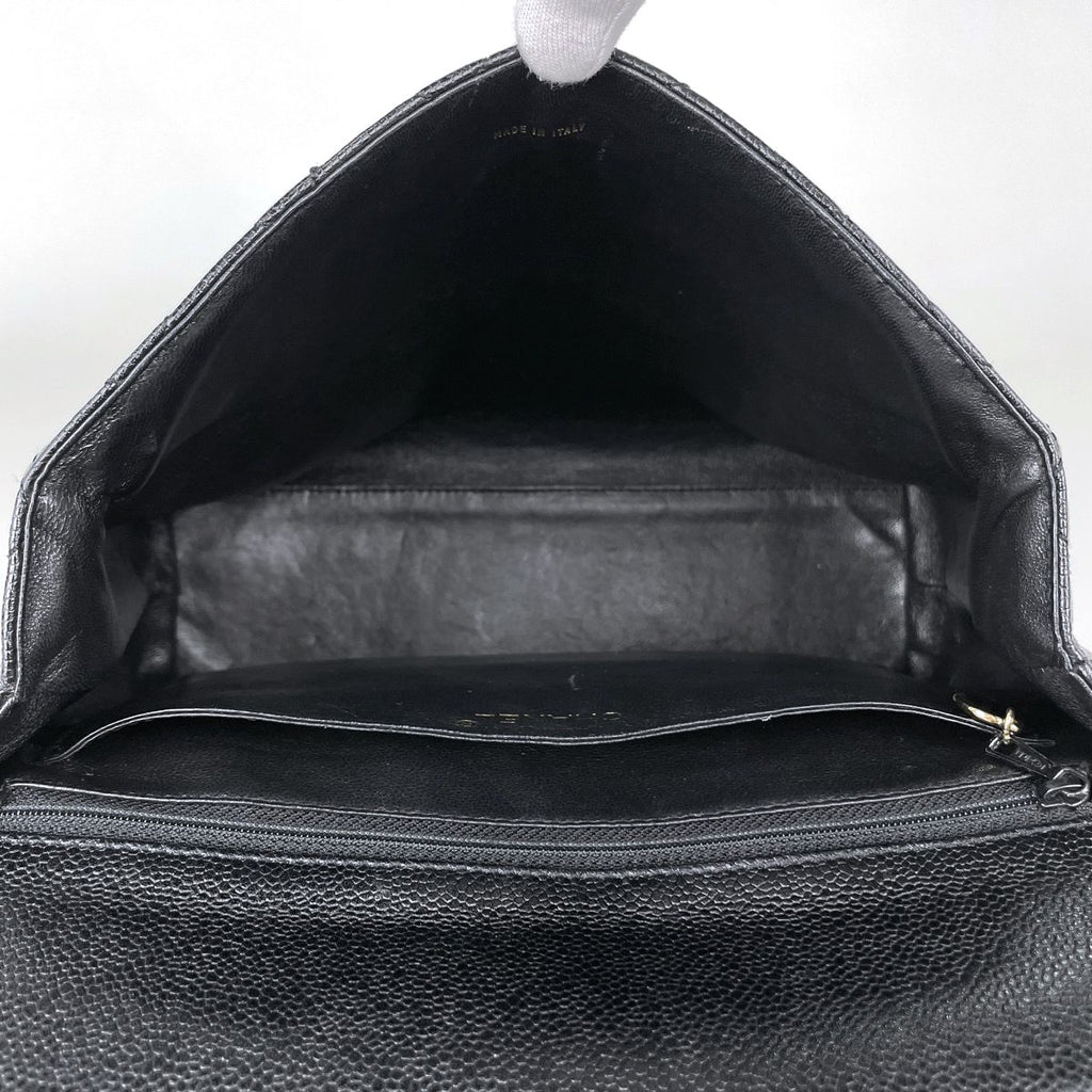 Chanel CC Logo Handbag Quilted Caviar Leather Black — view 8