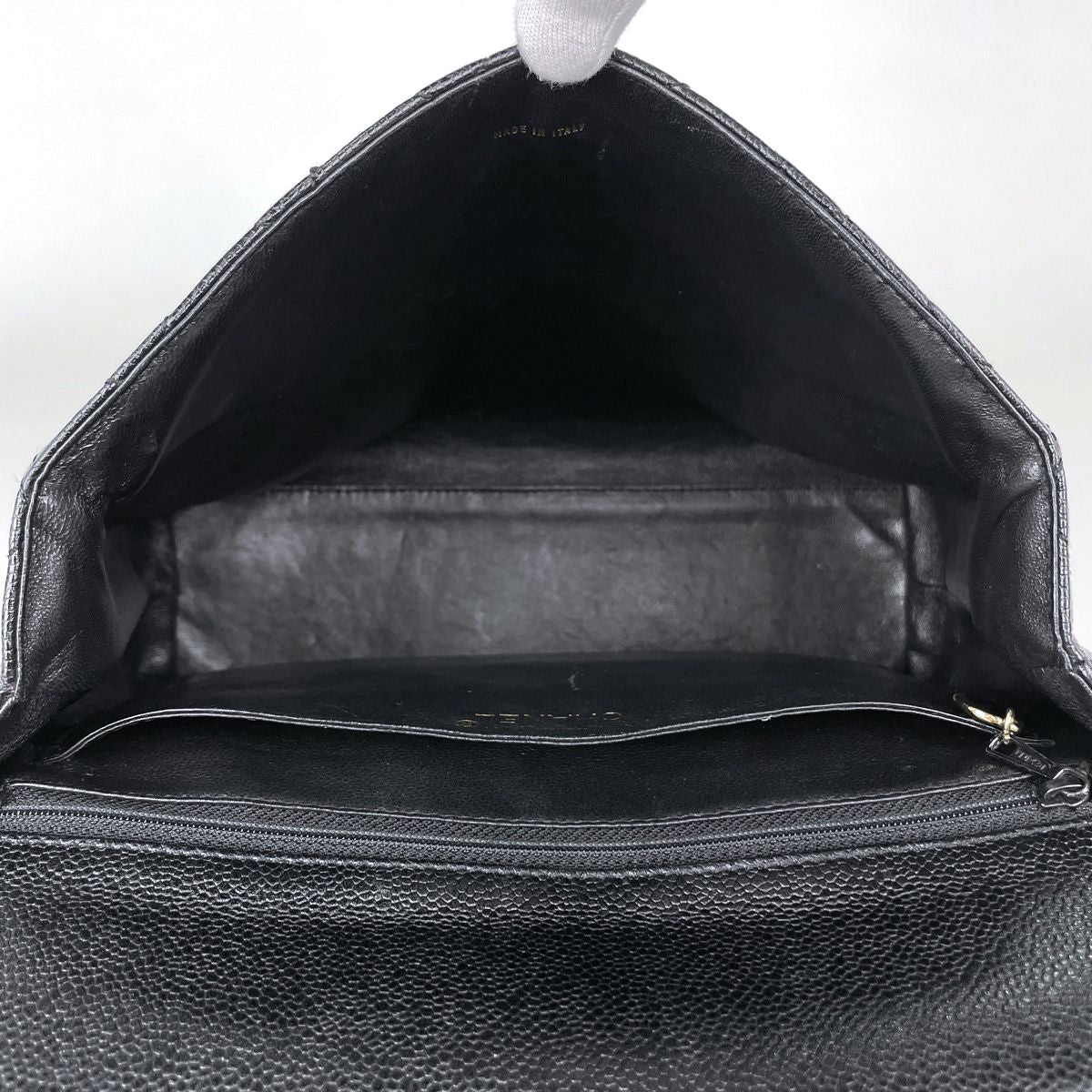 Chanel CC Logo Handbag Quilted Caviar Leather Black — view 8