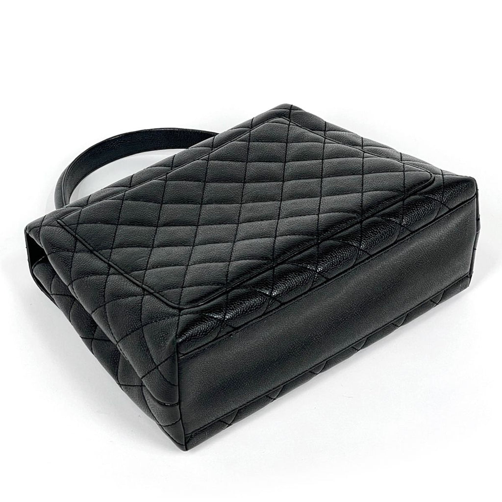 Chanel CC Logo Handbag Quilted Caviar Leather Black — view 2