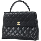 Chanel CC Logo Handbag Quilted Caviar Leather Black