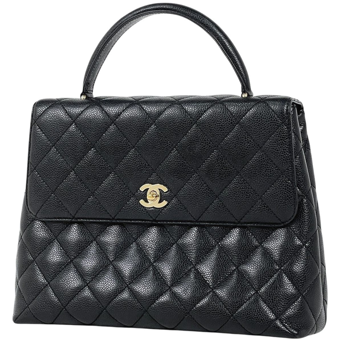 Chanel CC Logo Handbag Quilted Caviar Leather Black