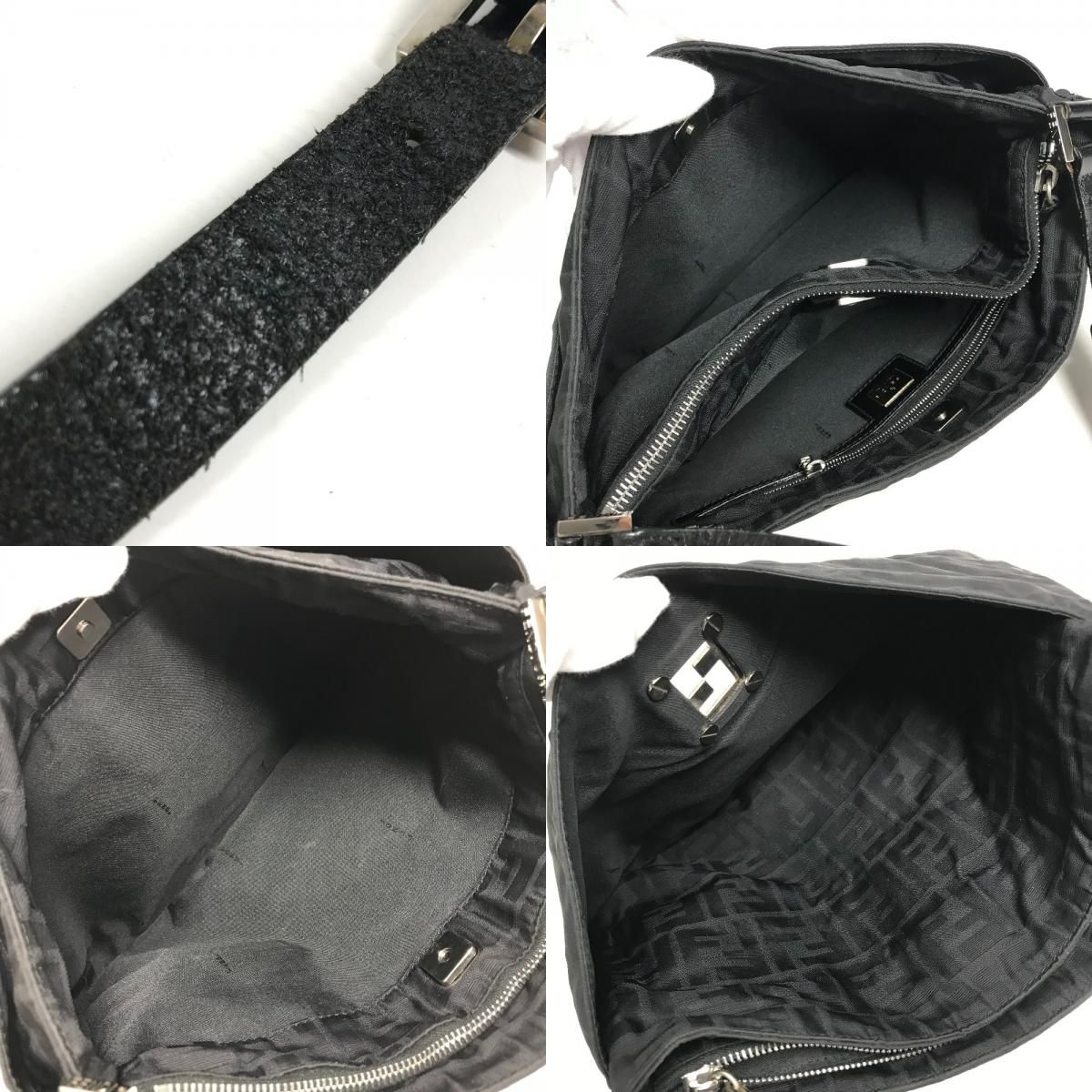 Fendi Shoulder Bag Zucca Logo Leather Nylon Black — view 8
