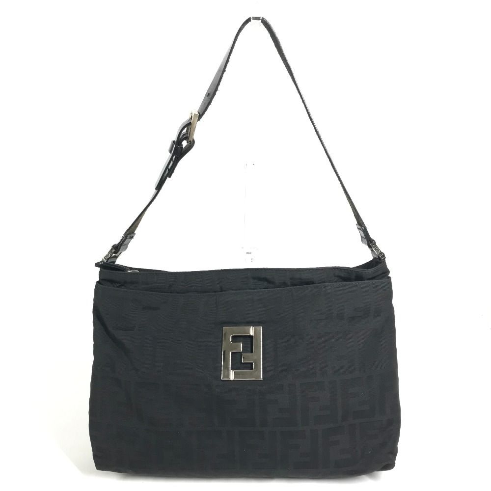 Fendi Shoulder Bag Zucca Logo Leather Nylon Black