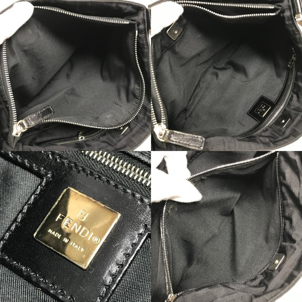 Fendi Shoulder Bag Zucca Logo Leather Nylon Black — view 9