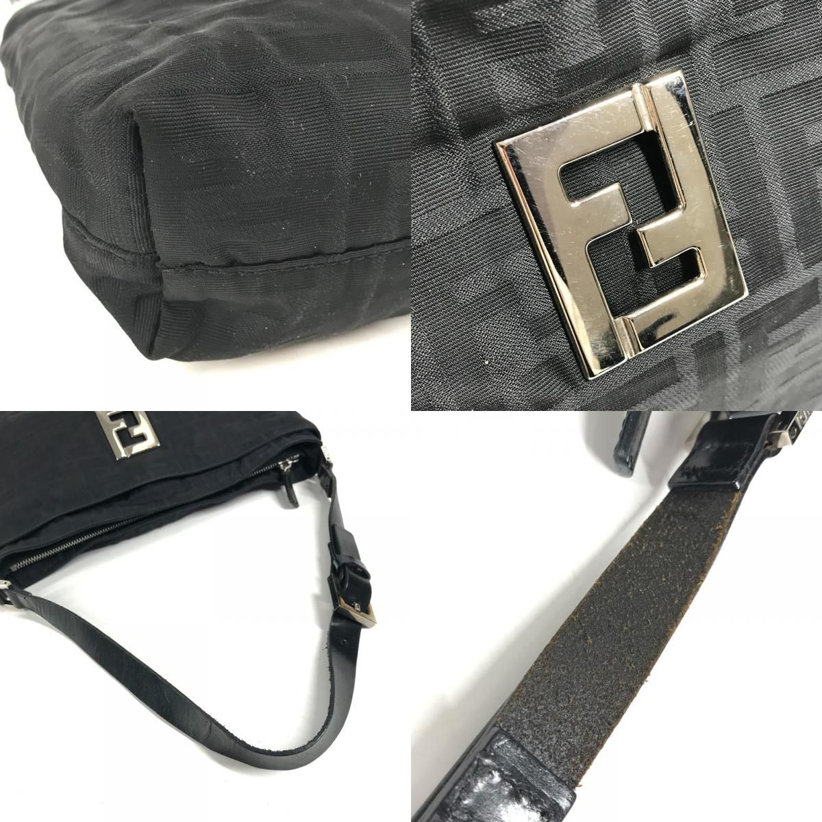 Fendi Shoulder Bag Zucca Logo Leather Nylon Black — view 7