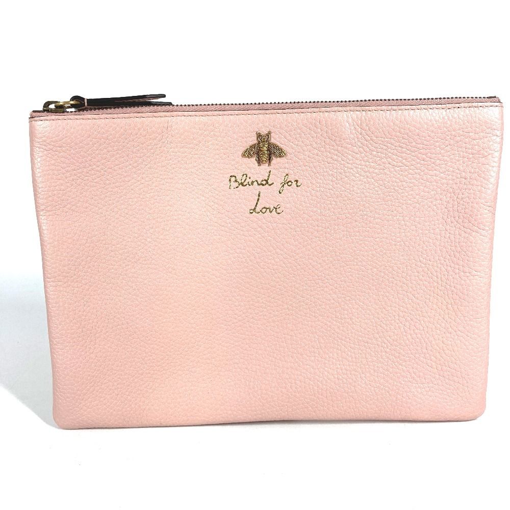 Gucci Clutch Logo Bee Leather Pink