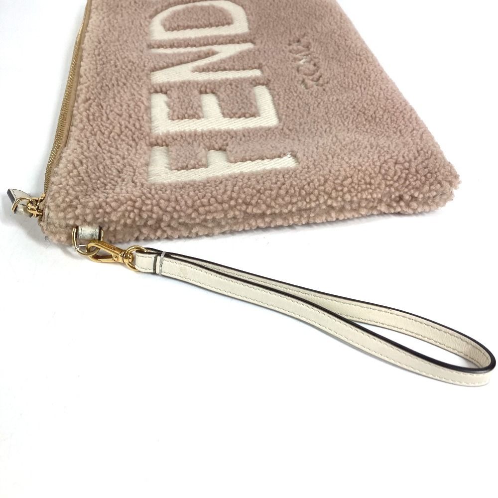 Fendi Clutch Logo Shearling Pink Beige — view 3
