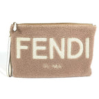 Fendi Clutch Logo Shearling Pink Beige