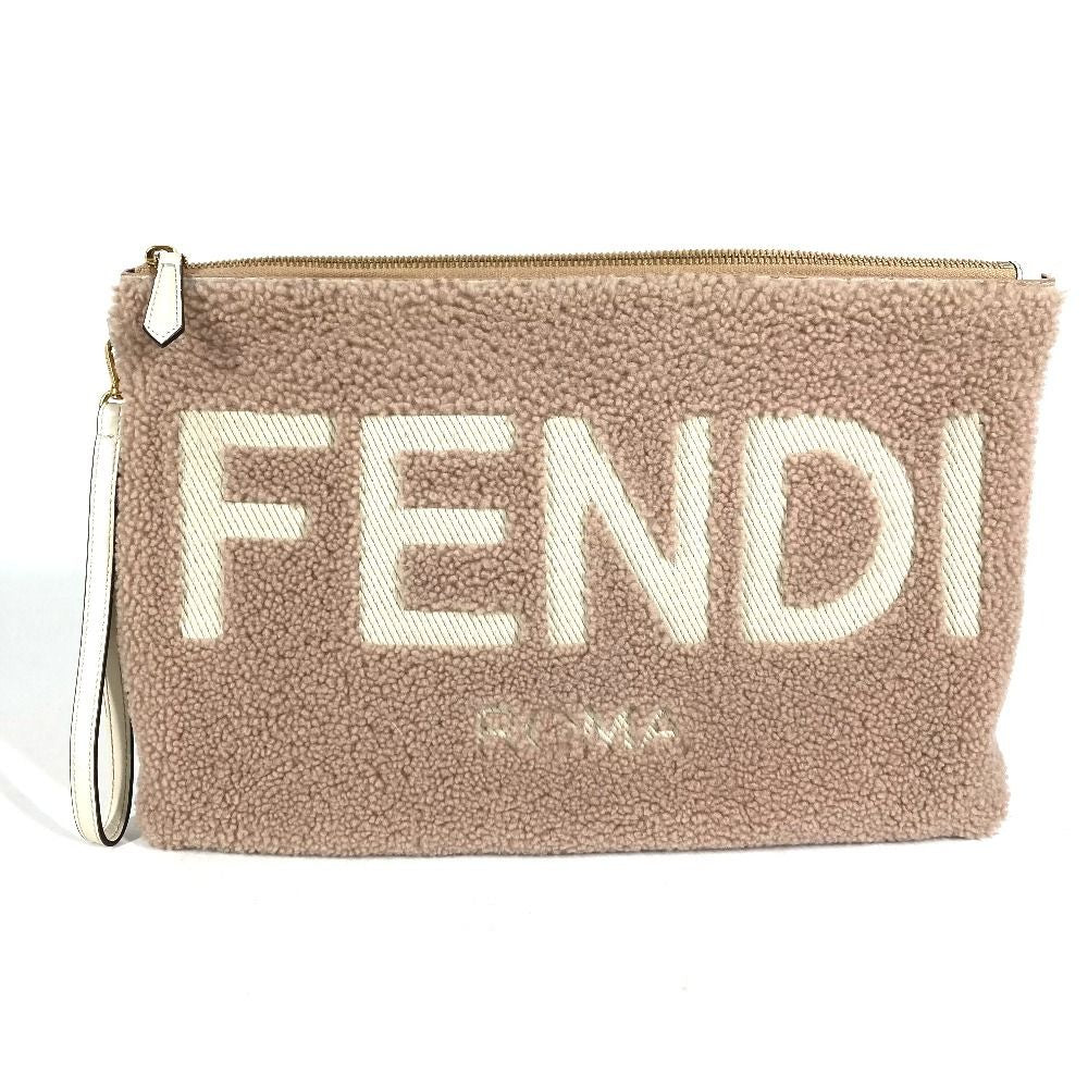 Fendi Clutch Logo Shearling Pink Beige