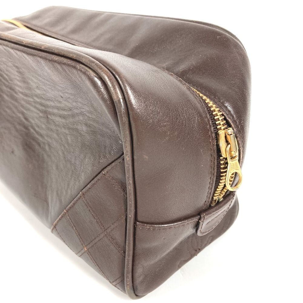 Chanel Clutch Quilted Logo Leather Brown — view 5