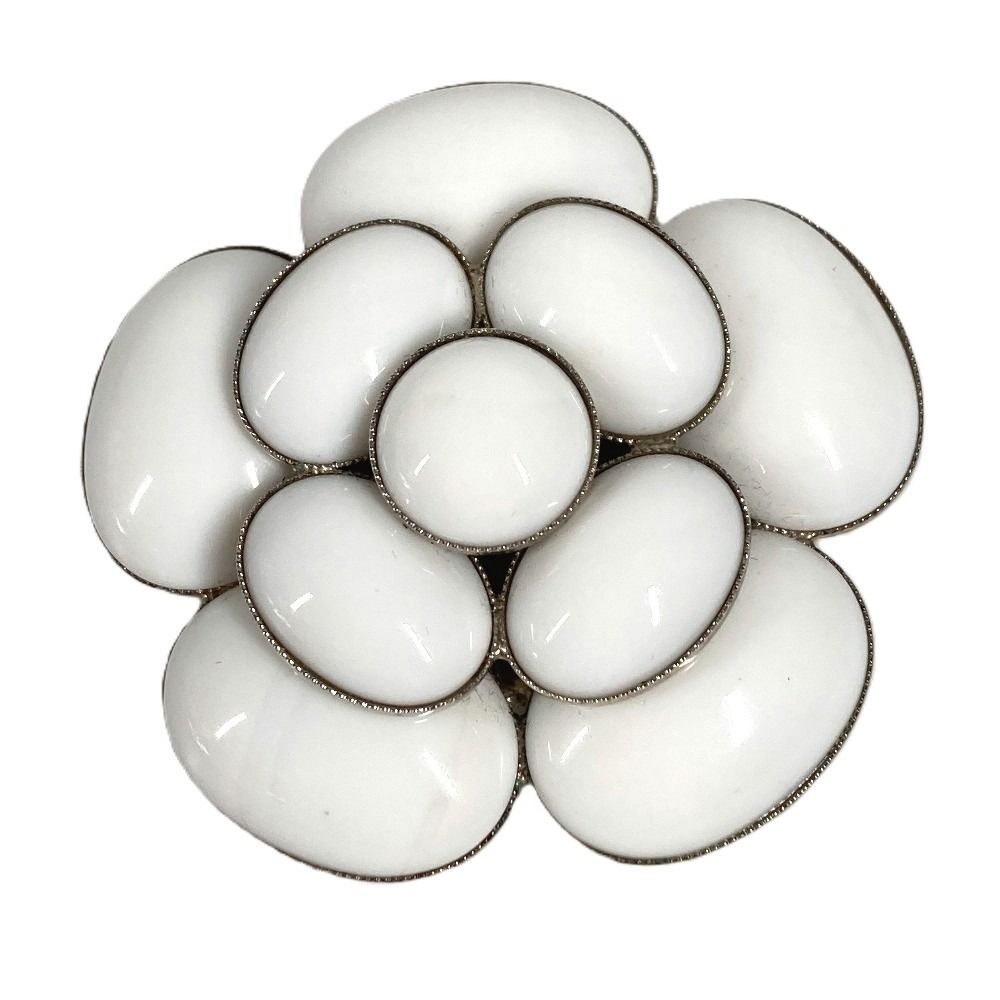Chanel Brooch Camellia Logo Ceramic White