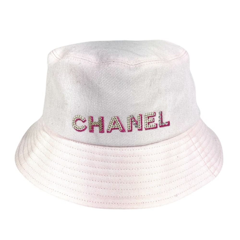 Chanel Hat Logo Rhinestone Sequin Cotton Pink