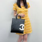 Chanel Cambon Line Large Tote Leather Black White Vintage — view 3