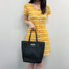 Fendi Zucca Pattern FF Logo Tote Canvas Leather Black Silver Vintage — view 3