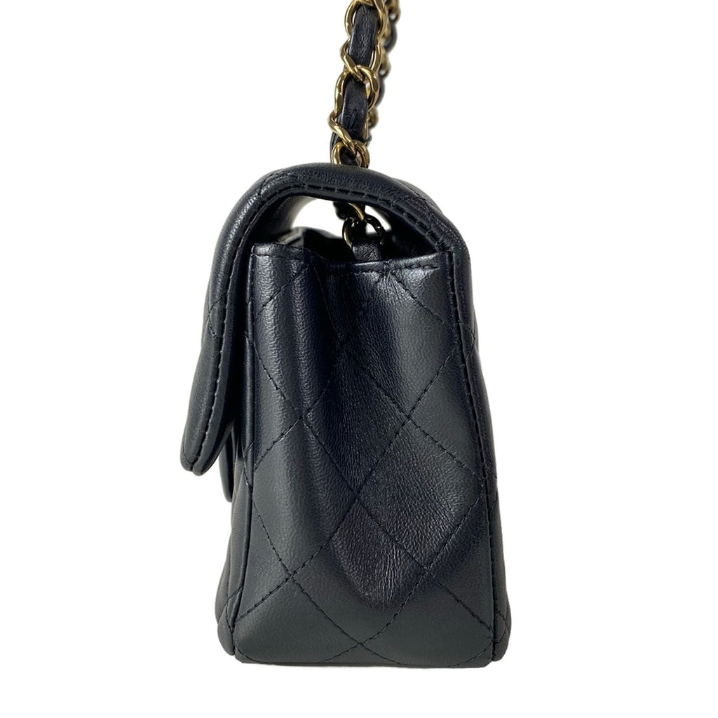 Chanel Shoulder Bag Mini Quilted Black Chain Gold Metal Lambskin — view 4
