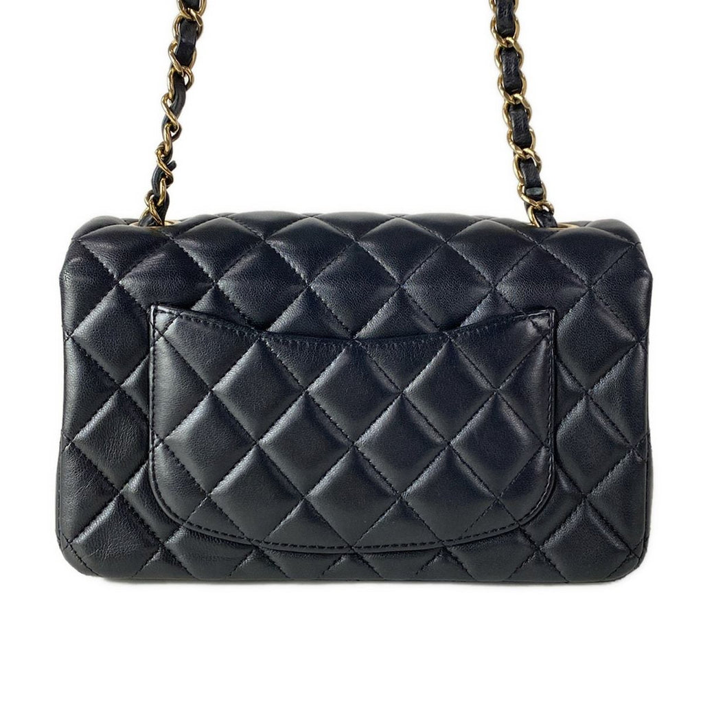 Chanel Shoulder Bag Mini Quilted Black Chain Gold Metal Lambskin — view 3