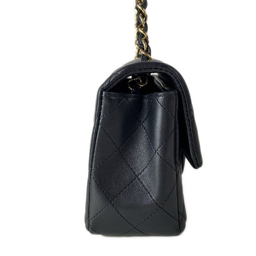 Chanel Shoulder Bag Mini Quilted Black Chain Gold Metal Lambskin — view 2