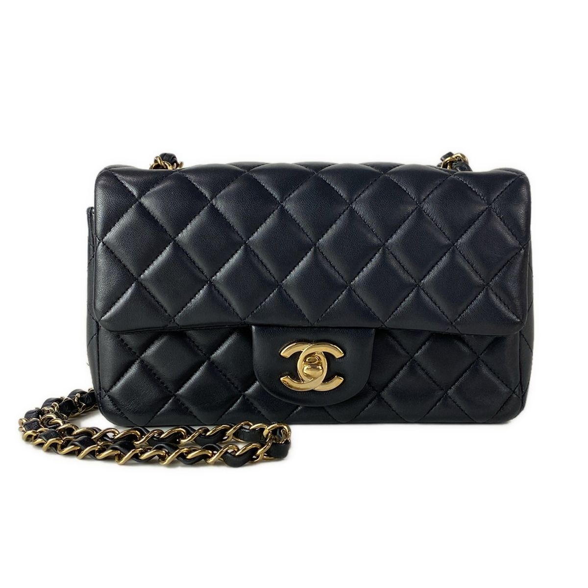 Chanel Shoulder Bag Mini Quilted Black Chain Gold Metal Lambskin