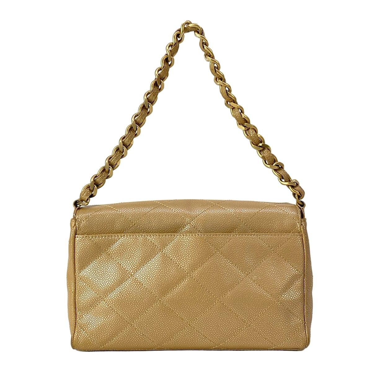 Chanel Shoulder Bag Quilted Light Brown Metallic Chain Gold — view 3
