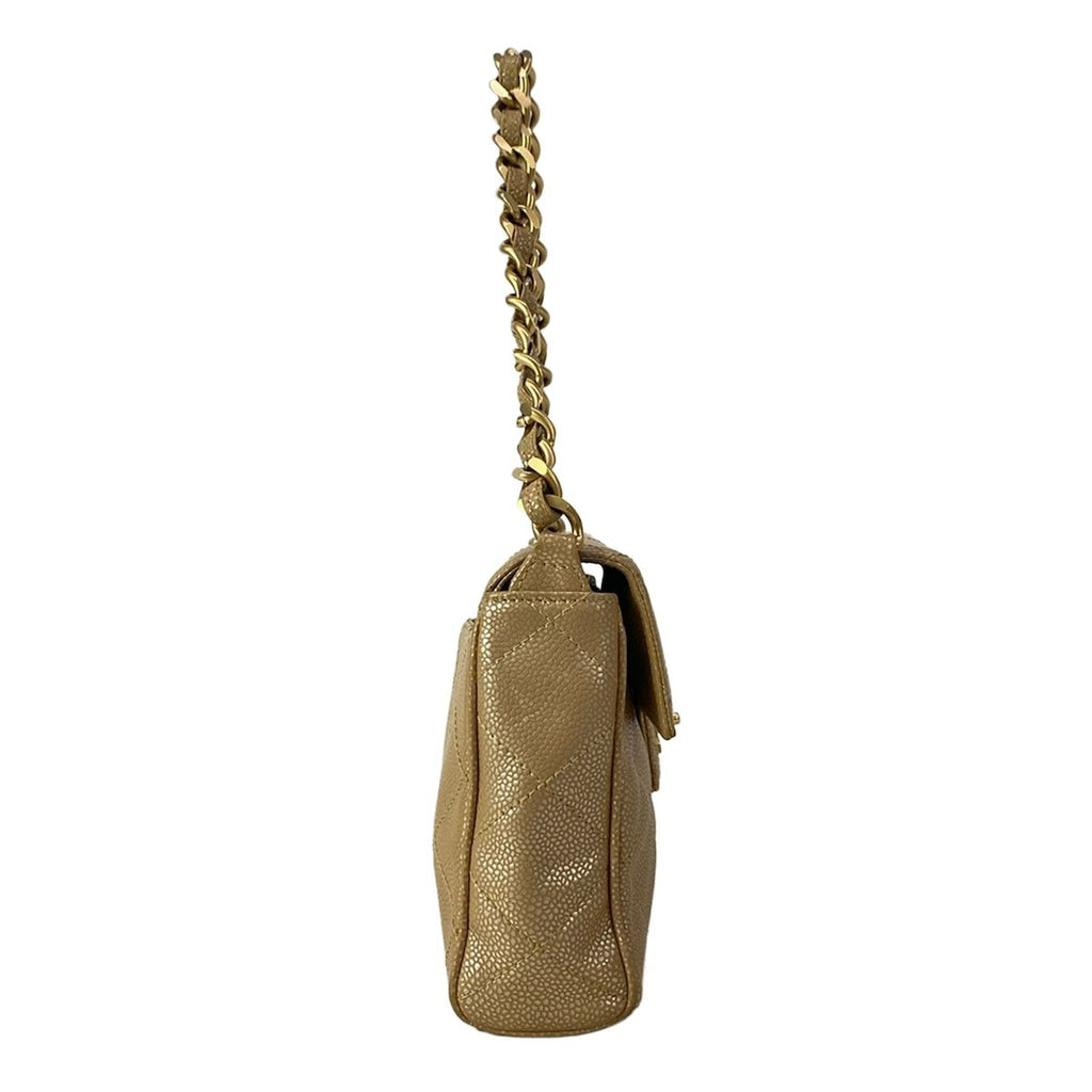 Chanel Shoulder Bag Quilted Light Brown Metallic Chain Gold — view 2