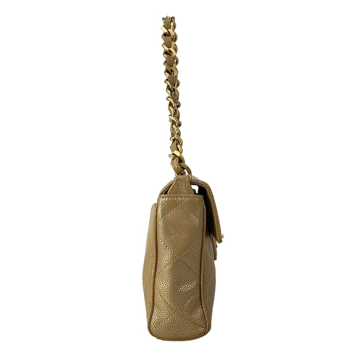 Chanel Shoulder Bag Quilted Light Brown Metallic Chain Gold — view 2